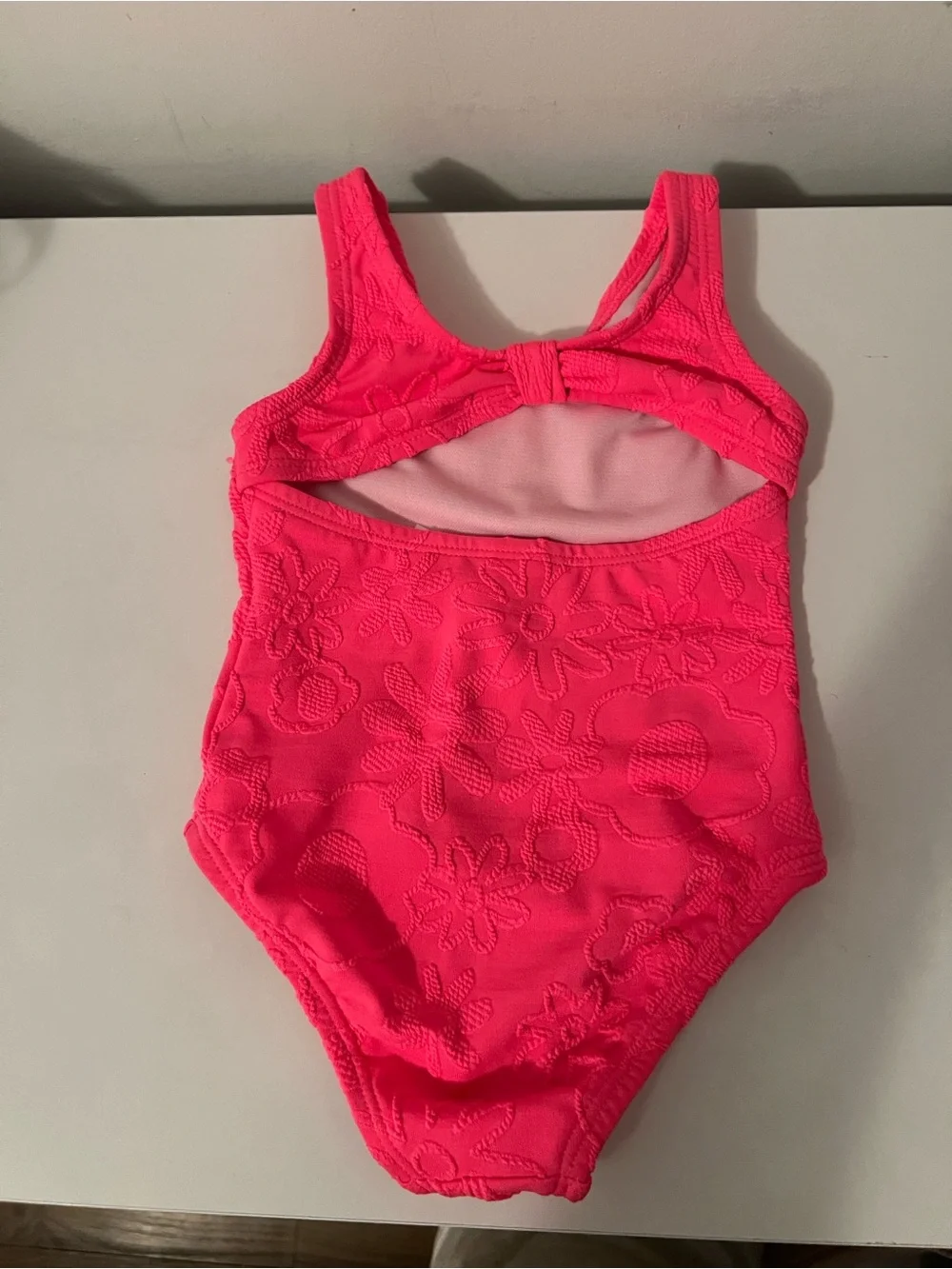 Cat & Jack Girls Neon Pink Textured Floral One-Piece Swimsuit